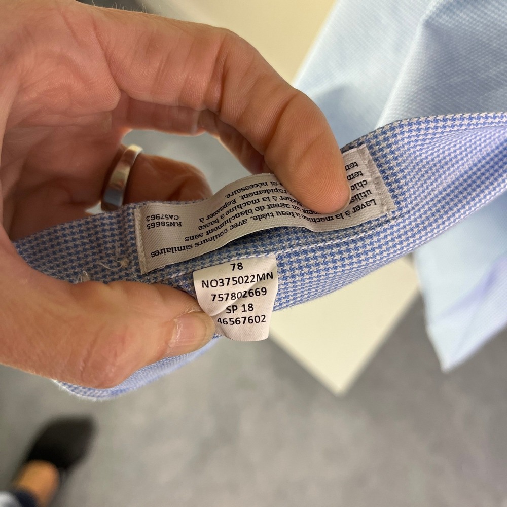 Nordstrom Dress Shirt Mens 17 36-37 Tech-Smart Houndstooth Traditional Fit Blue - Picture 8 of 13